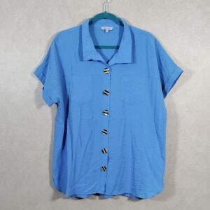 01525 John Mark blue crinkle S/S button front shirt XL
